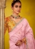 Light rose glass tissue sequins embroidered wedding saree with blouse 2157
